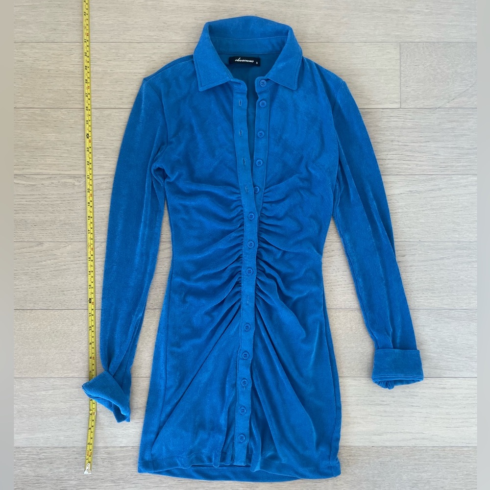 Royal Blue Terry Mesh Button Down Mini Dress